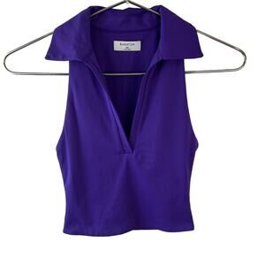BABATON Contour Purple Crop Polo Tank Stretch Skipper Collar Pullover Size 2XS